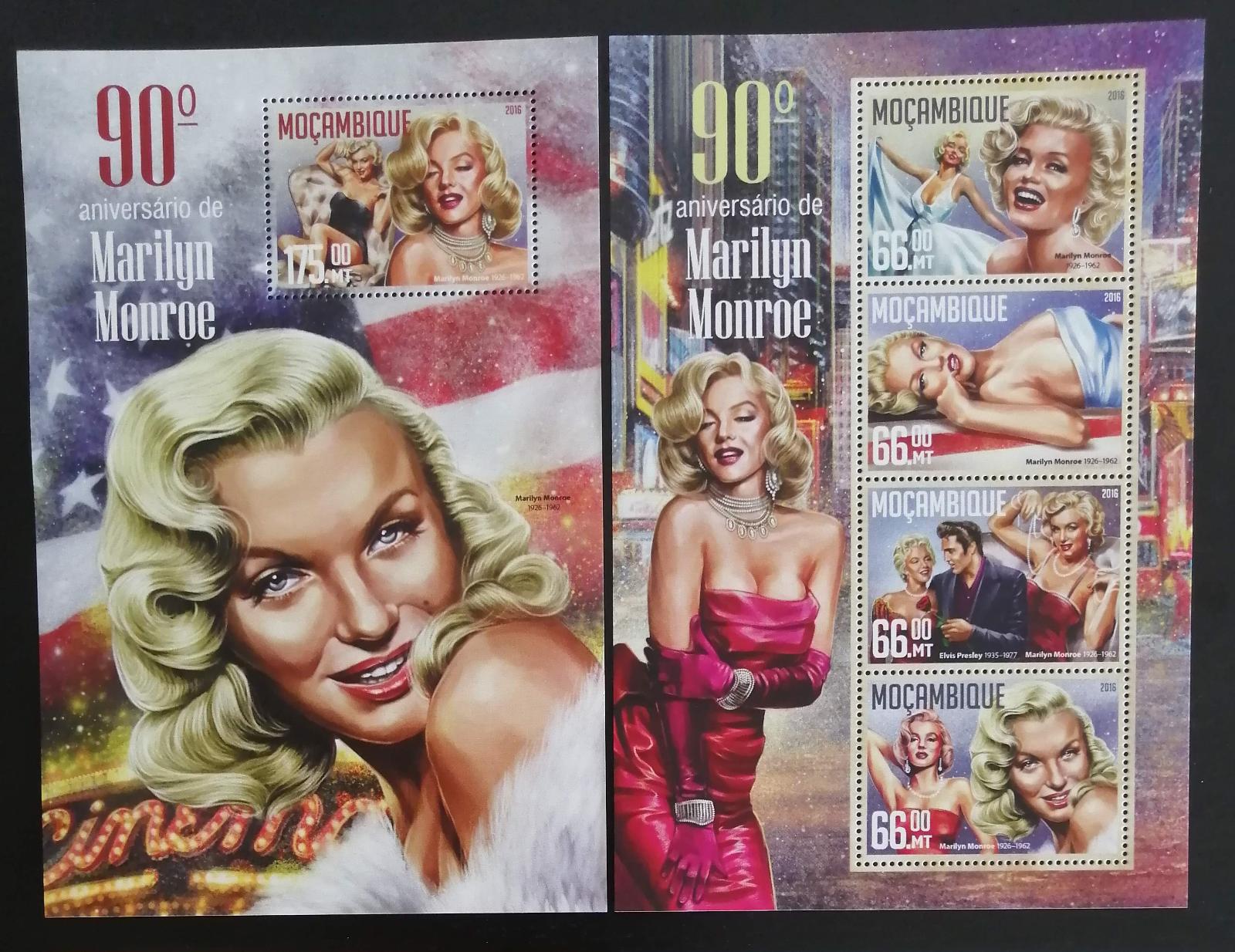 Mozambik 2016 Mi.8529-2+Bl.1146 25€ - 90 let Marilyn Monroe, herečky