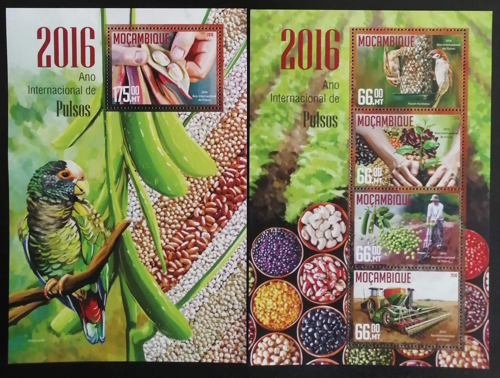Mozambik 2016 Mi.8579-2+Bl.1156 25€ - Mezinárodní rok luštěnin, ptáci