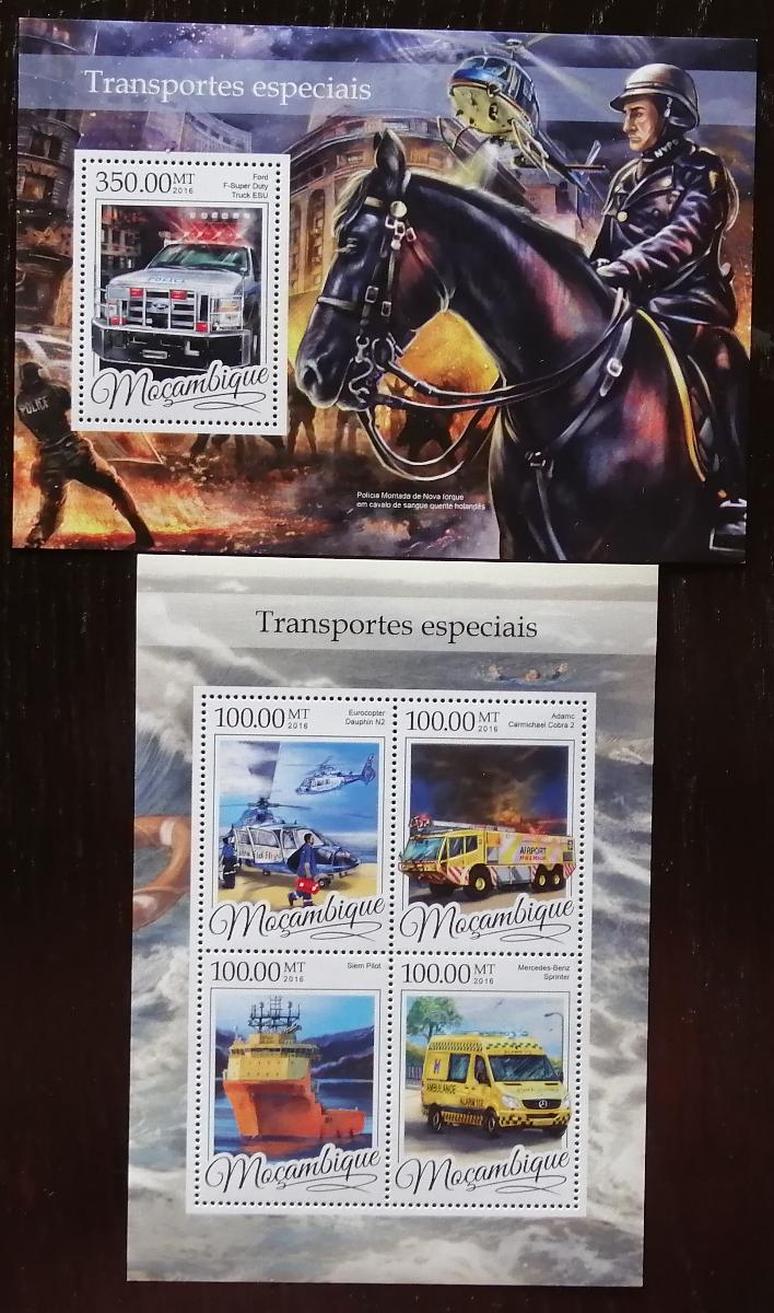 Mozambik 2016 Mi.8639-2+Bl.1168 42€ Speciální doprava, hasiči, policie
