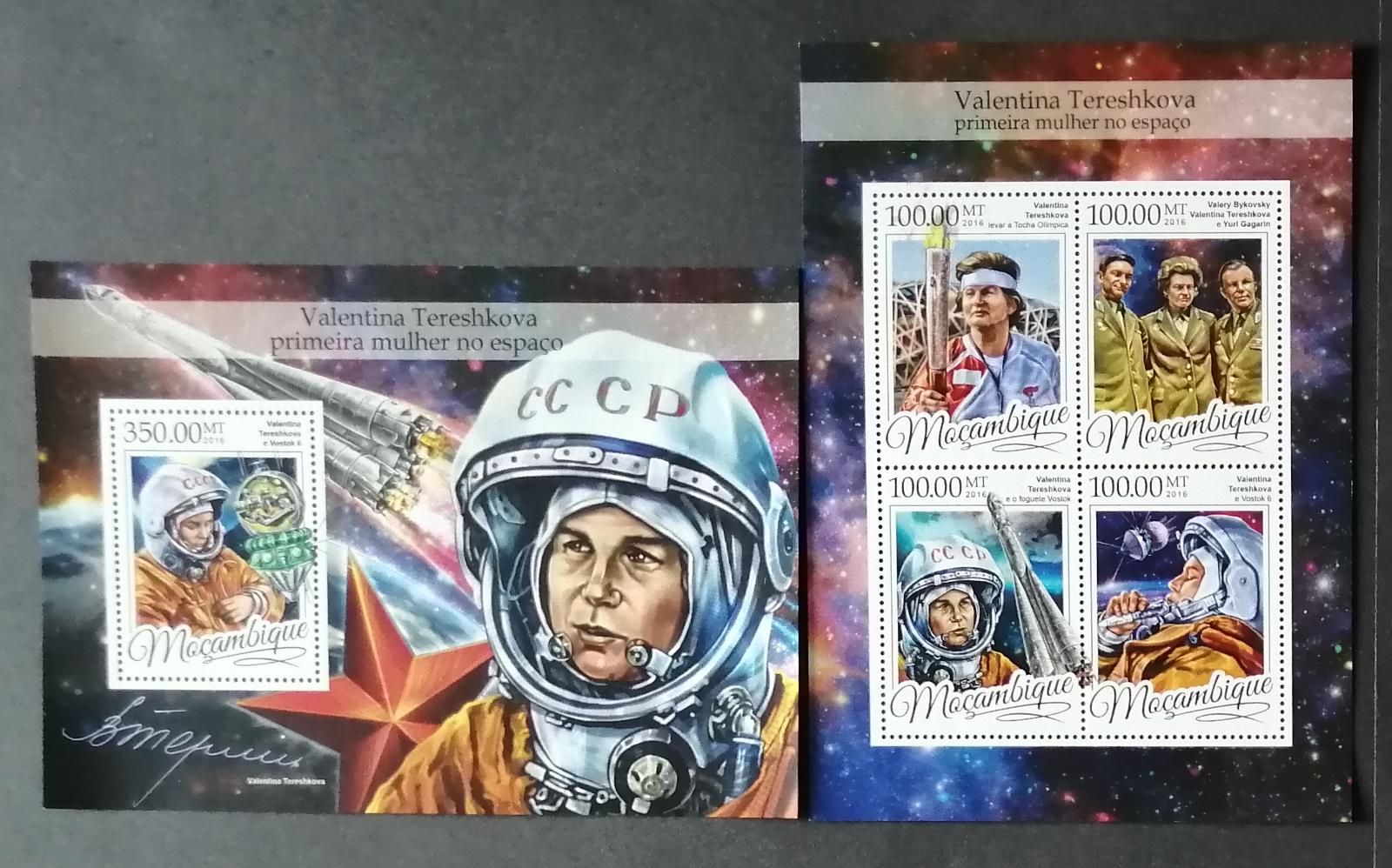 Mozambik 2016 Mi.8714-7+Bl.1183 42€ Valentýna Těreškovová, vesmír