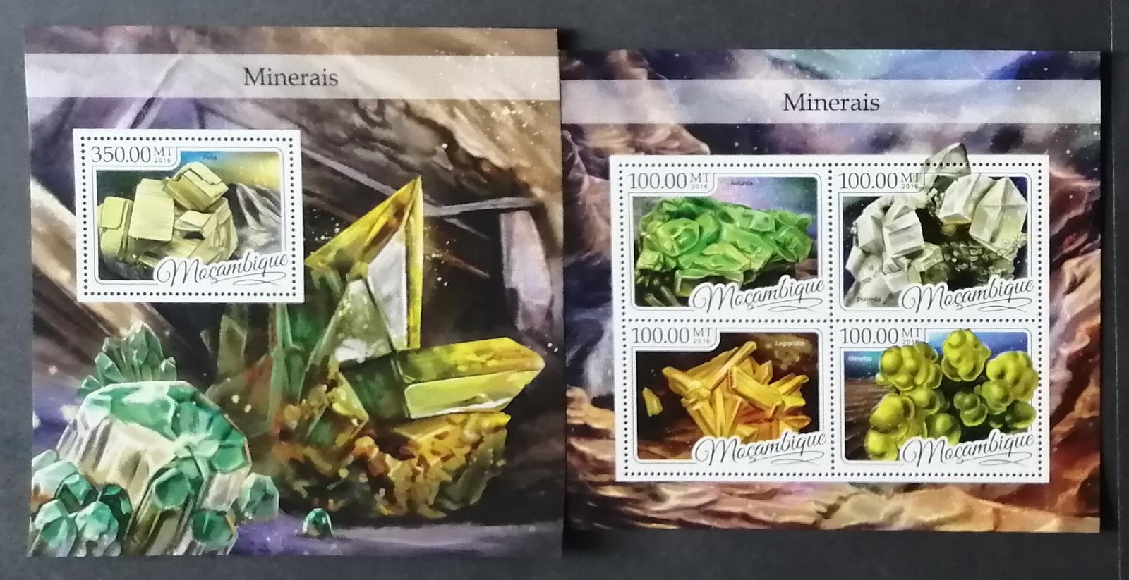 Mozambik 2016 Mi.8739-2+Bl.1188 42€ - Vzácné minerály, nerosty