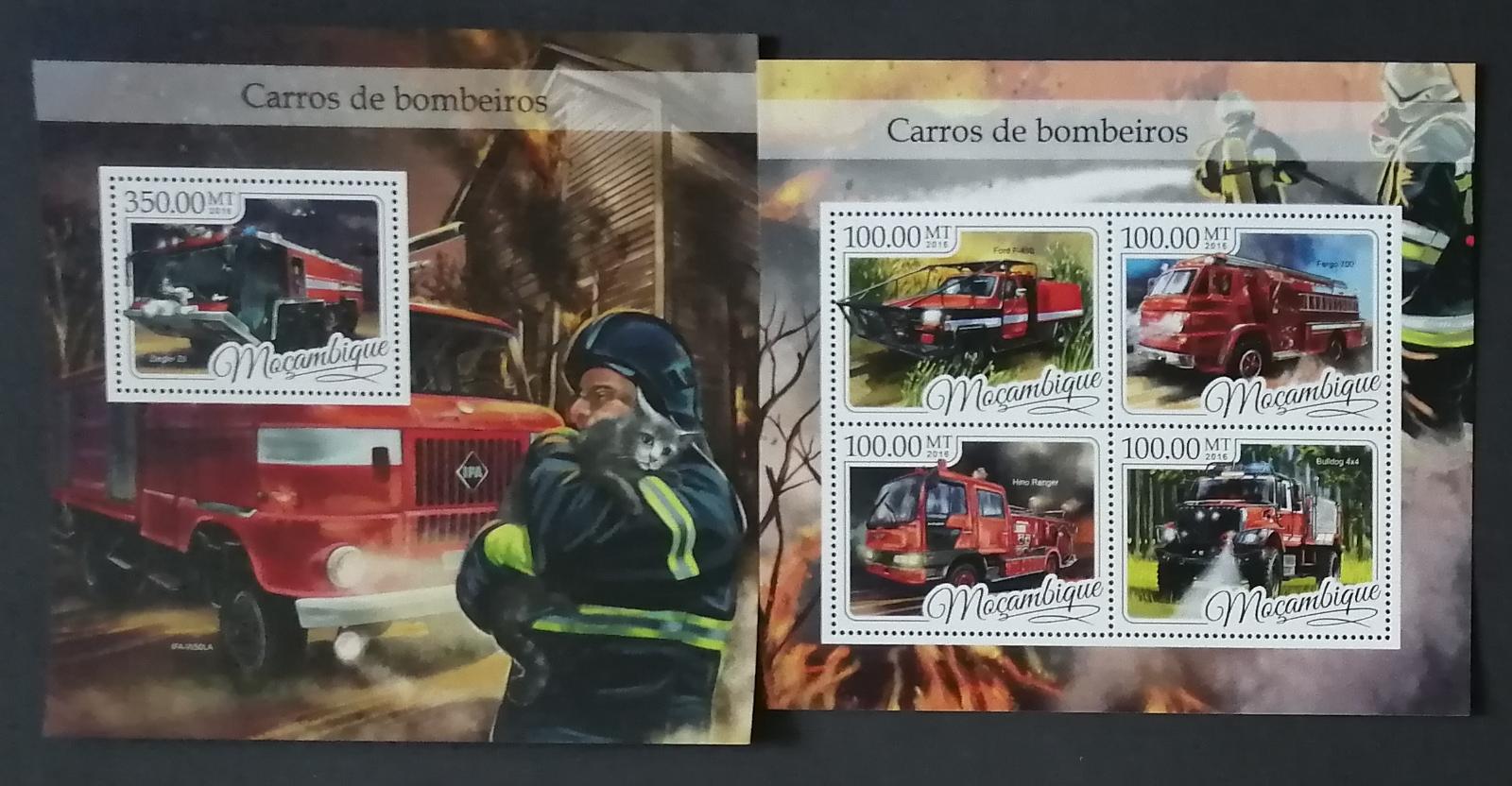 Mozambik 2016 Mi.8804-7+Bl.1201 42€ Hasiči a jejich technika, auta