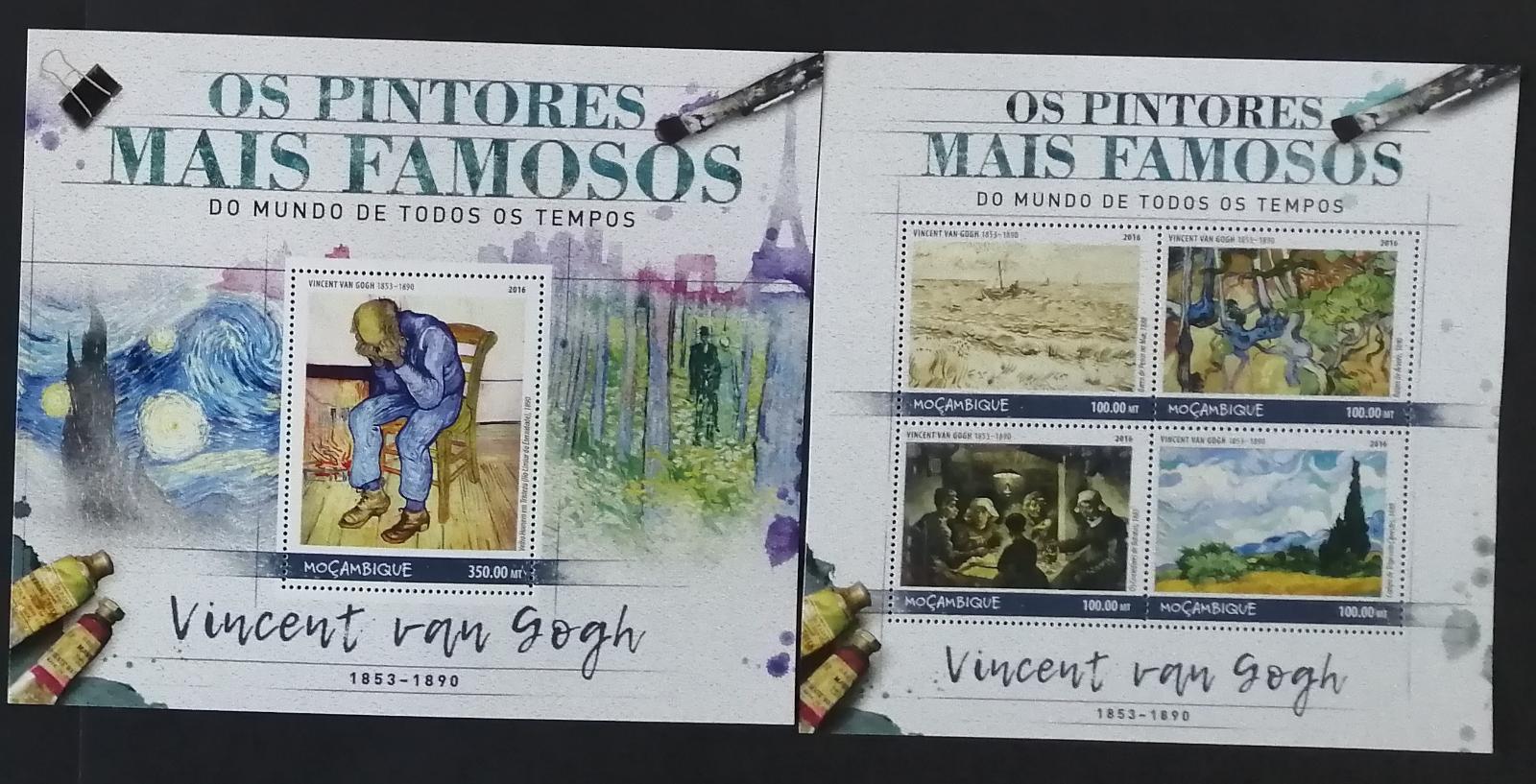 Mozambik 2016 Mi.9014-7+Bl.1243 42€ Vincent van Gogh a jeho umění