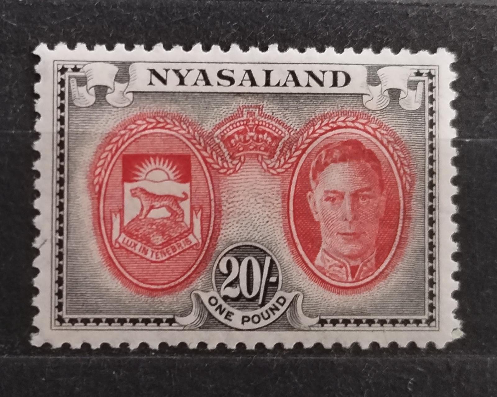 Ňasko/Nyasaland 1945 34£ Nejvyšší hodnota definitivy krále Jiřího VI.