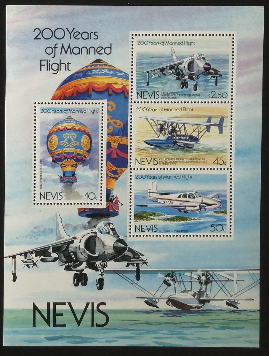 Nevis 1983 Bl.3 200 let prvního letu, letadla a balóny