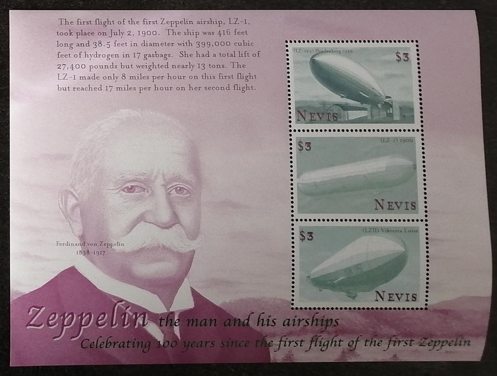 Nevis 2000 Mi.1539-1 10€ Století zepelínů, vzducholodě, balony