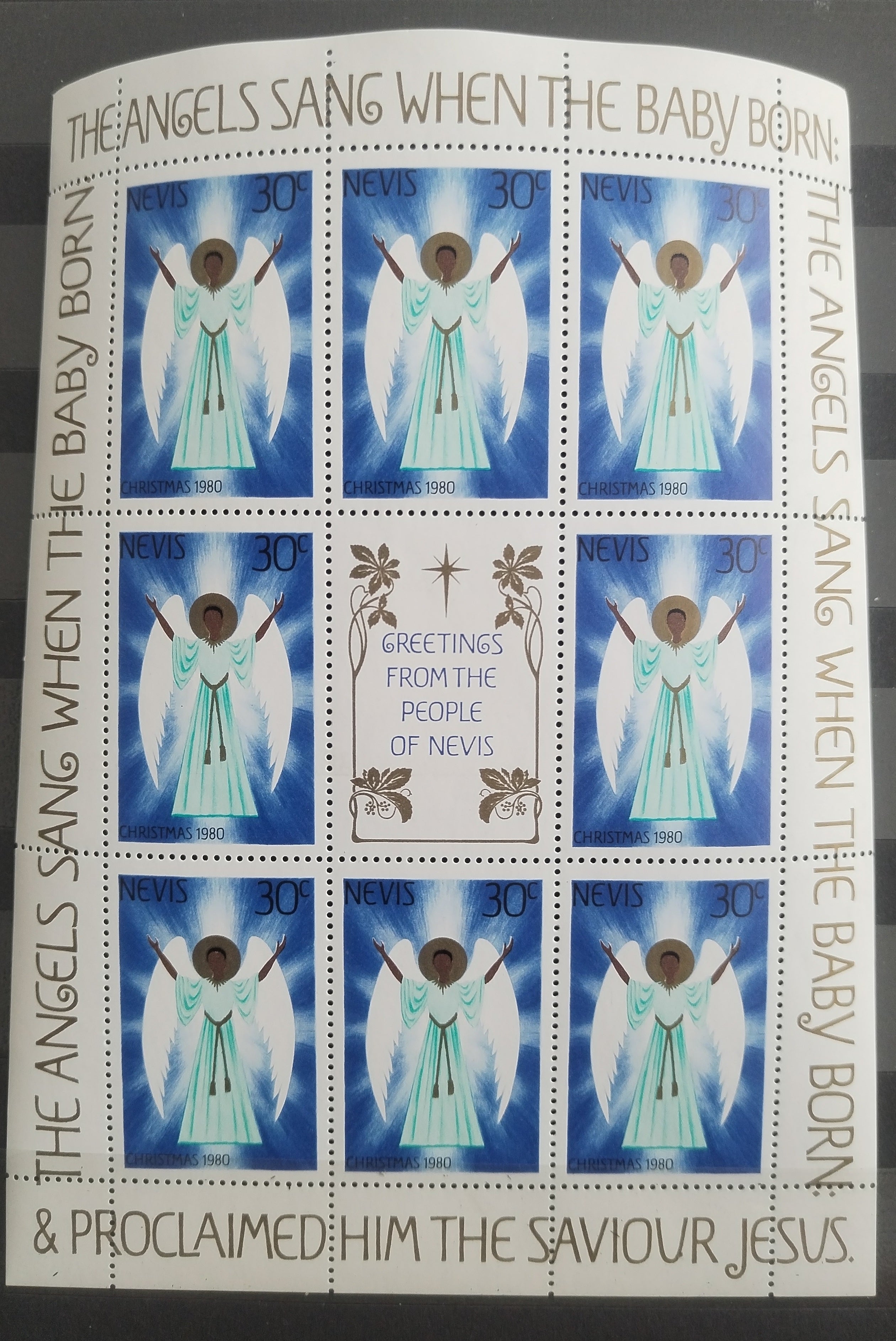 Nevis 1980 Christmas - sheet of values, Angels