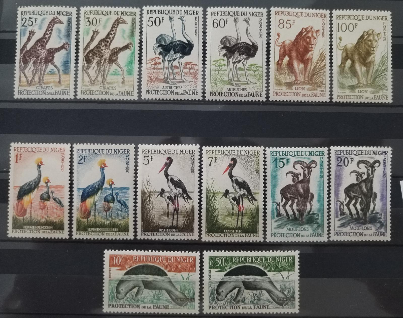 Niger 1959-2 Ochrana fauny, Ptáci a lvi, Žirafy s dotisky