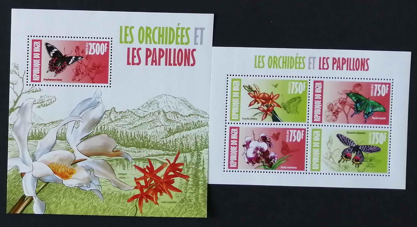 Niger 2013 Mi.2278-1+Bl.196 22€ Motýli a orchideje, hmyz a flora