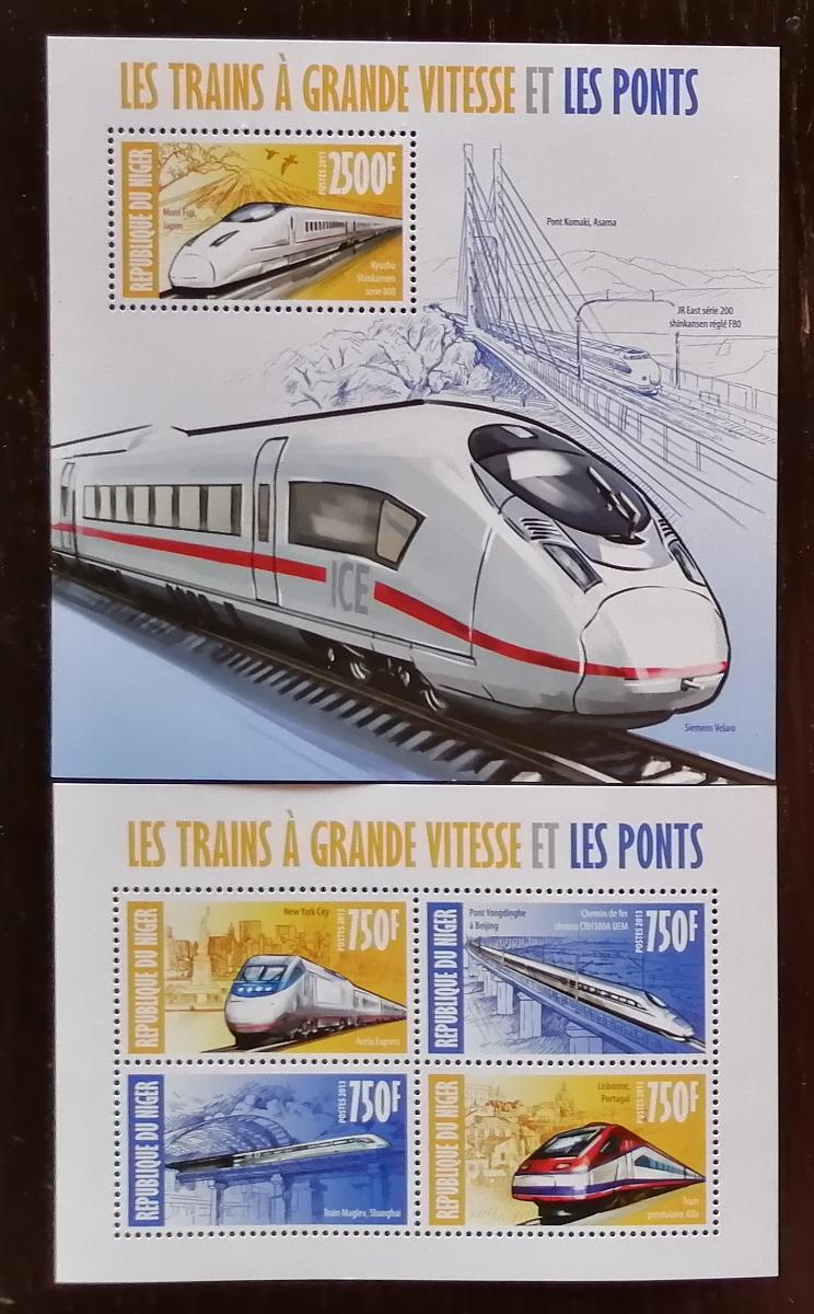 Niger 2013 Mi.2308-1+Bl.202 22€ Vysokorychlostní vlaky a doprava