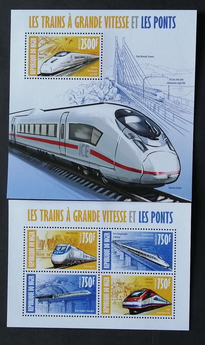 Niger 2013 Mi.2308-1+Bl.202 22€ Vysokorychlostní vlaky a mosty