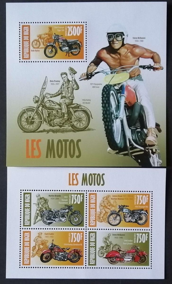 Niger 2013 Mi.2313-6+Bl.203 22€ Motorky a herci, Brando, Dean