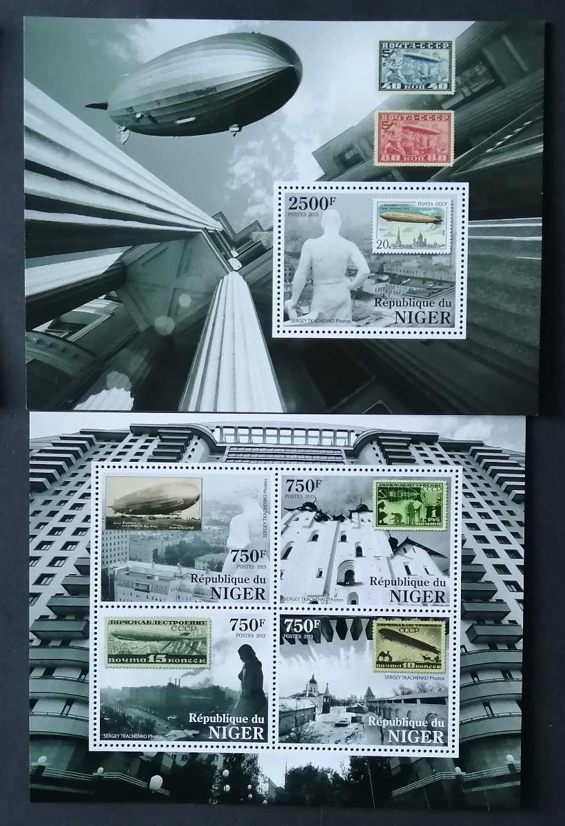 Niger 2013 Mi.2388-1+Bl.218 22€ Sovětské známky a vzducholodě, zepelín