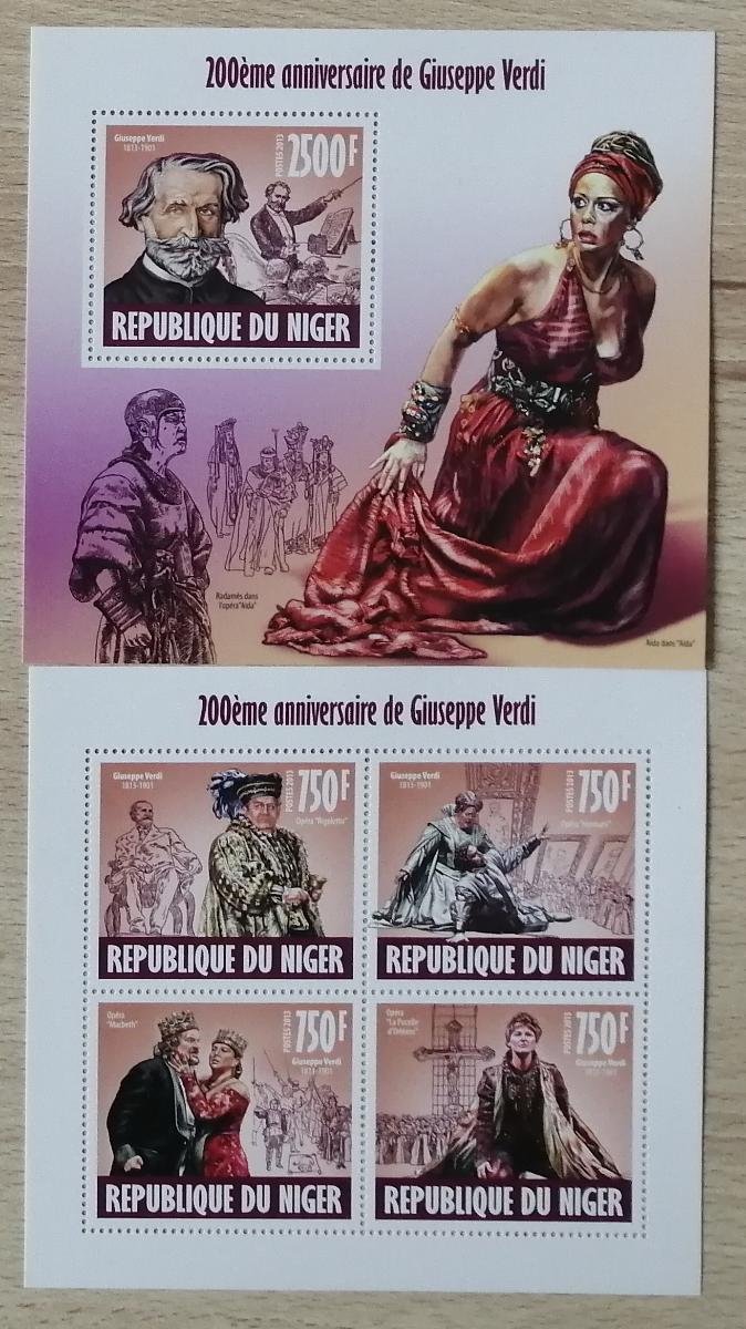 Niger 2013 Mi.2466-9+Bl.235 22€ 200 let Giuseppe Verdiho, skladatel