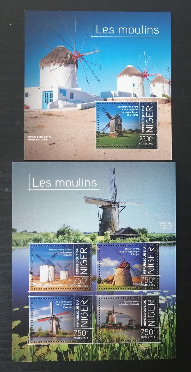 Niger 2013 Mi.2590-3+Bl.259 22€ Větrné mlýny světa, architektura