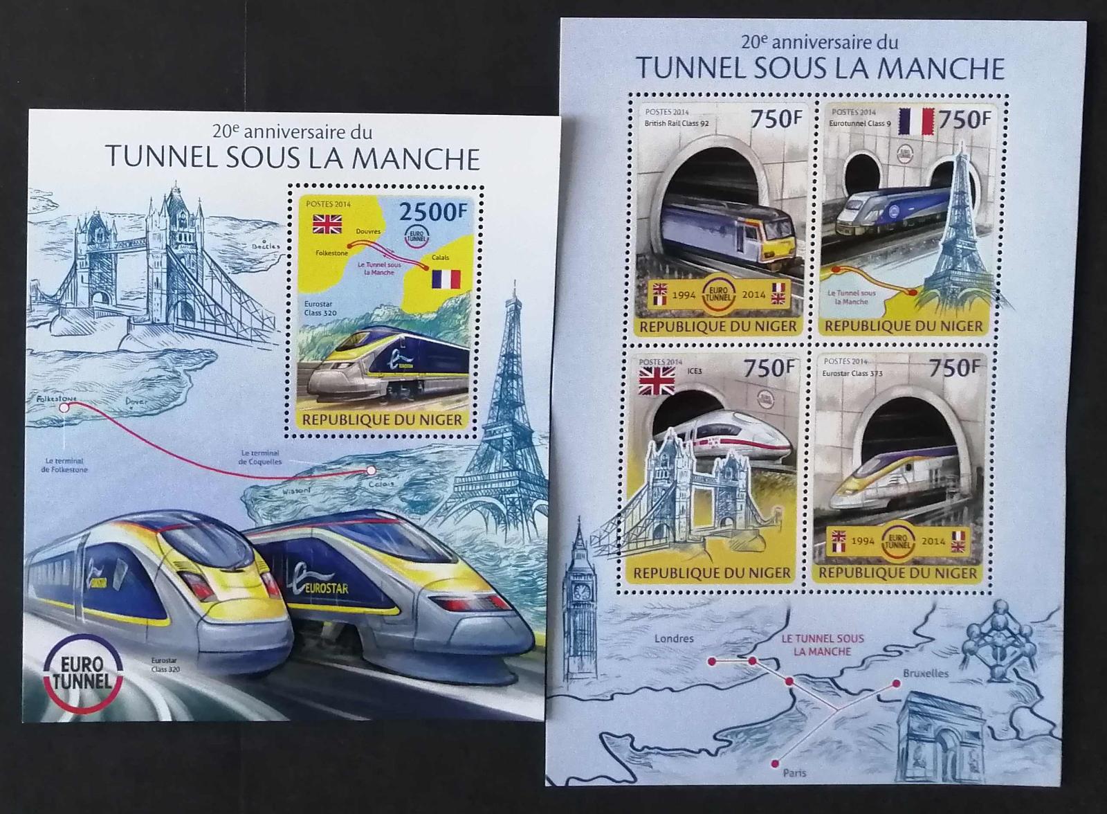 Niger 2014 Mi.2717-0+Bl.285 22€ 20 let kanálu La Manche, vlaky