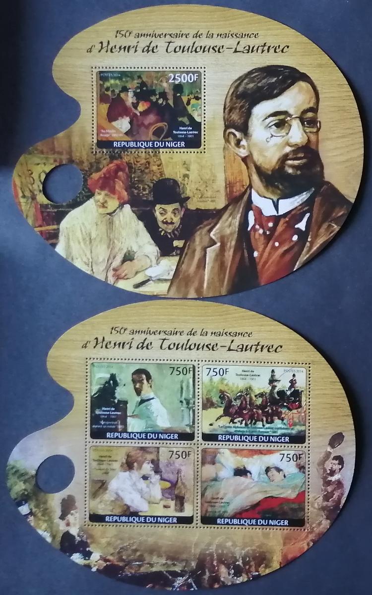 Niger 2014 Mi.2742-5+Bl.290 22€ Umění a obrazy Toulouse-Lautrec