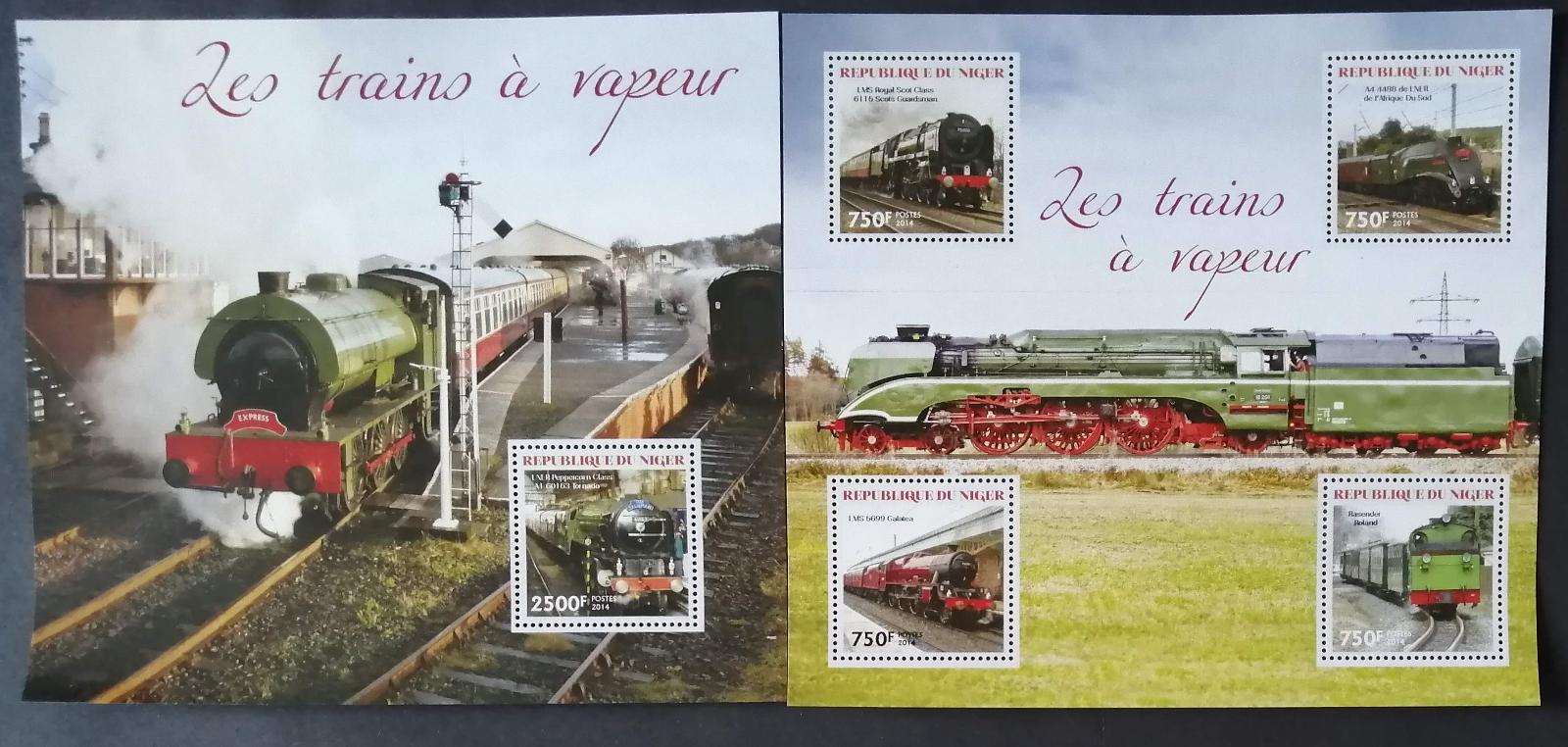 Niger 2014 Mi.2967-0+Bl.337 22€ Parní lokomotivy a vlaky světa
