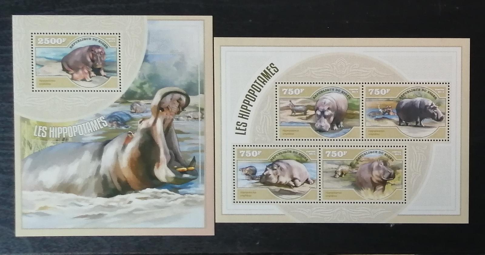 Niger 2014 Mi.3065-8+Bl.357 22€ Fauna Nigeru, hroši a hroch