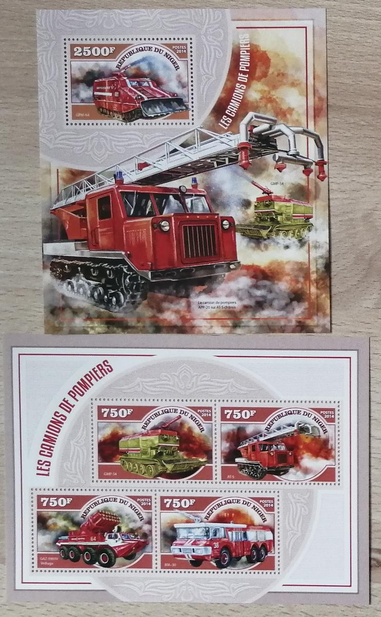 Niger 2014 Mi.3095-8+Bl.363 22€ Hasiči a jejich technika, auta