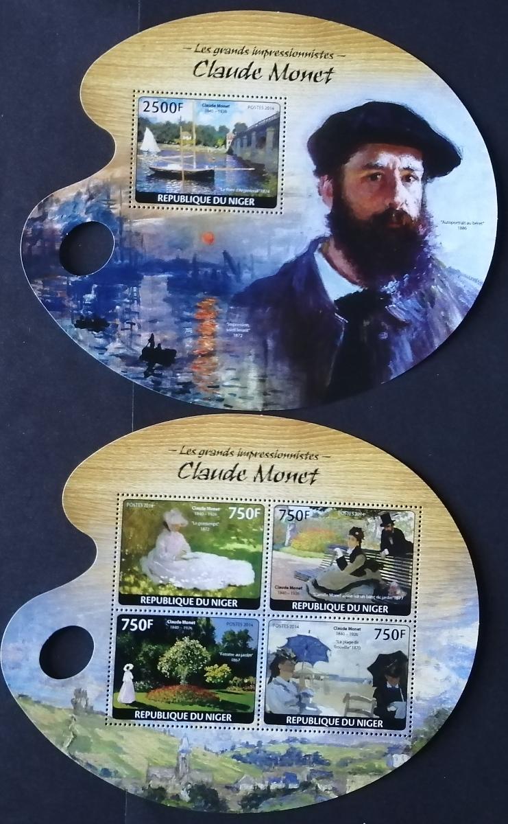 Niger 2014 Mi.3130-3+Bl.370 22€ Umění impresionismu, Claude Monet