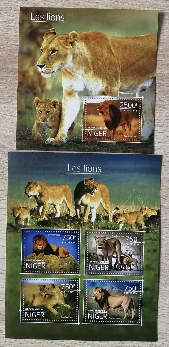 Niger 2014 Mi.3199-2+Bl.384 22€ Lvi a kočky Afriky, fauna