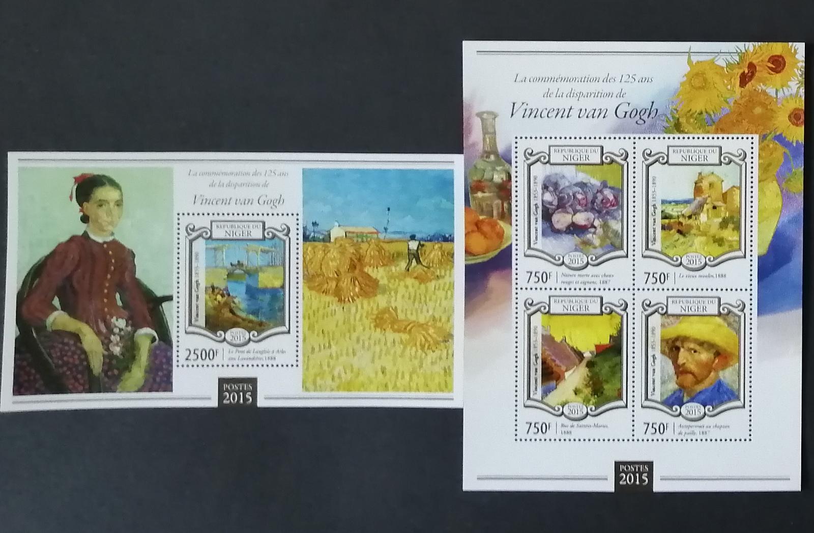 Niger 2015 Mi.3335-8+Bl.411 22€ 125 let smrti van Gogha, umění