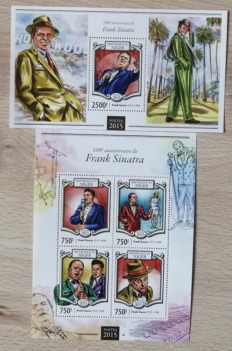 Niger 2015 Mi.3350-3+Bl.414 22€ 100 let Franka Sinatry, zpěvák