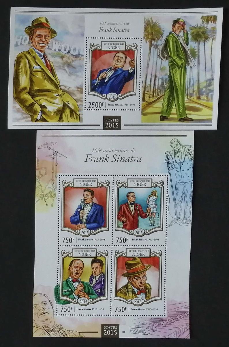 Niger 2015 Mi.3350-3+Bl.414 22€ Století Franka Sinatry, zpěvák