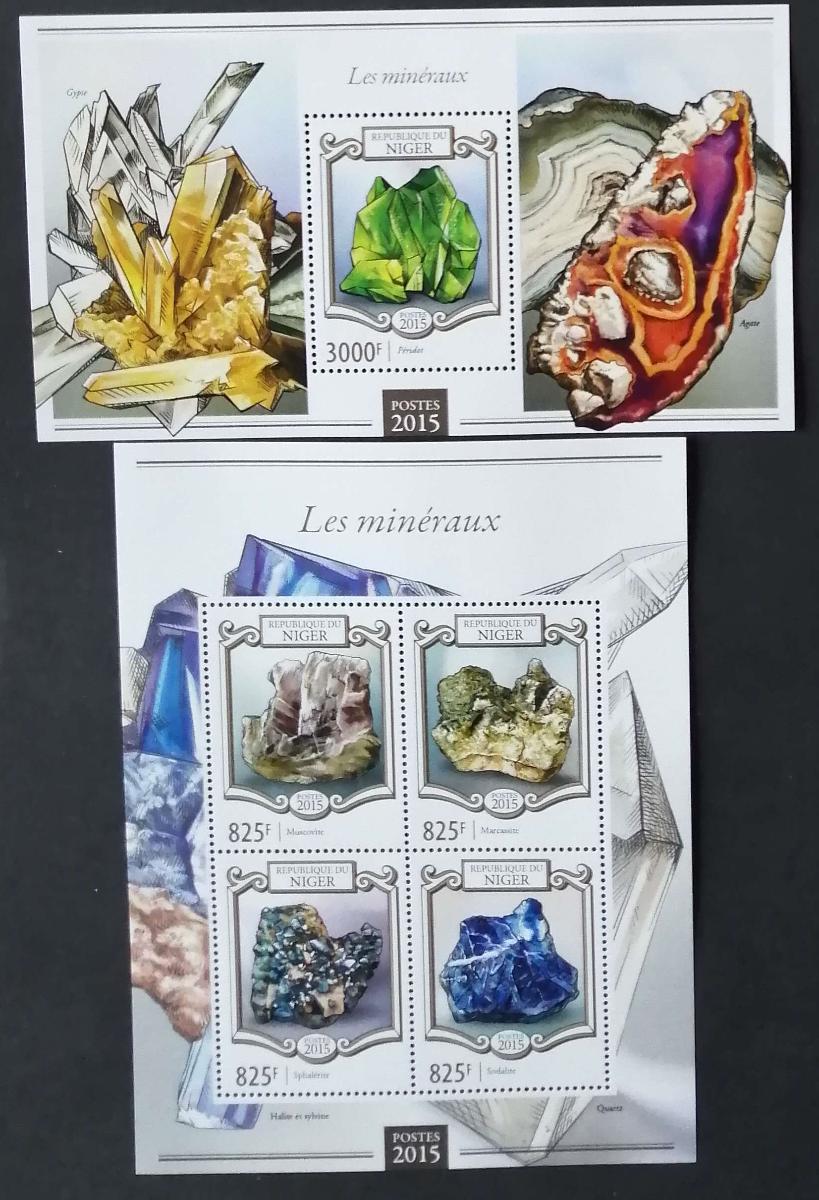 Niger 2015 Mi.3390-3+Bl.422 25€ Minerály a nerosty, muskovit, peridot