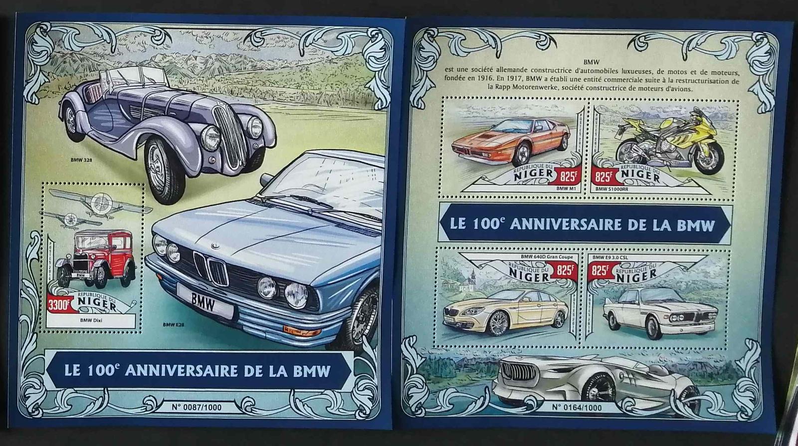 Niger 2016 Mi.4002-5+Bl.505 26€ Století auta značky BMW
