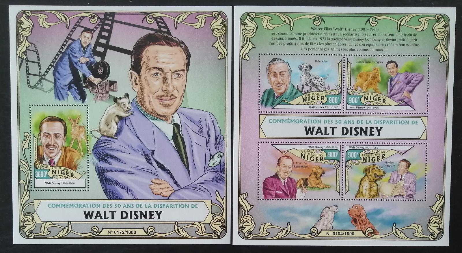 Niger 2016 Mi.4062-5+Bl.517 28€ 50 let smrti Walta Disneyho
