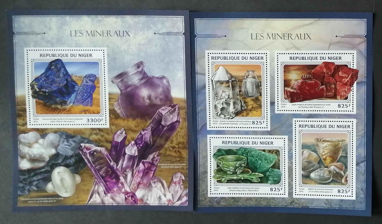 Niger 2016 Mi.4412-5+Bl.587 26€ Minerály a artefakty, jaspis a jadeit