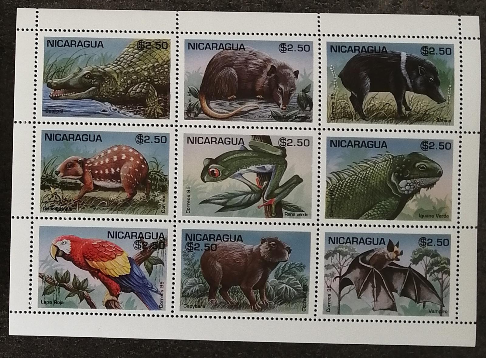 Nikaragua 1995 9€ Exotická fauna pralesů Ameriky, Plazi, Ptáci, Savci
