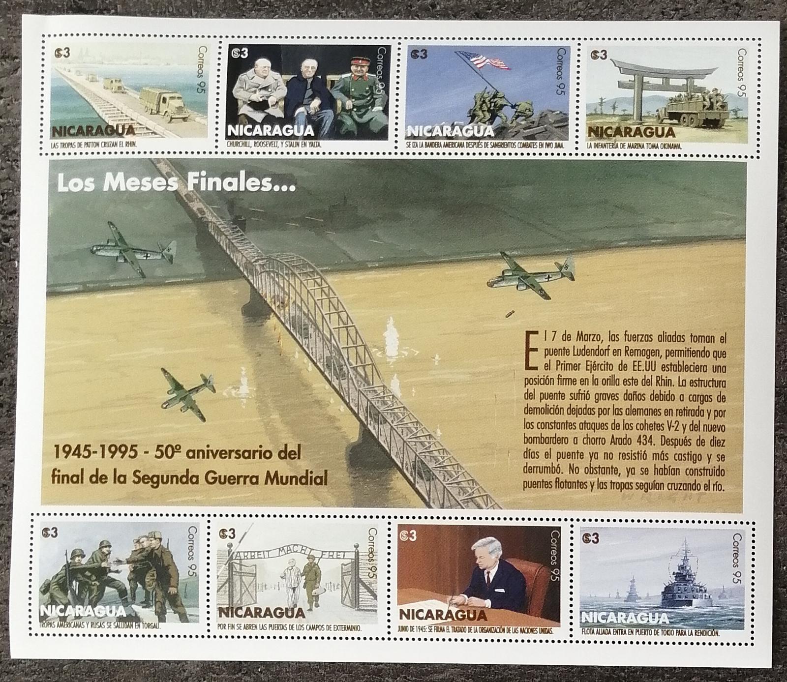 Nikaragua 1996 9€ 50 let konce II. světové války, doprava a osobnosti