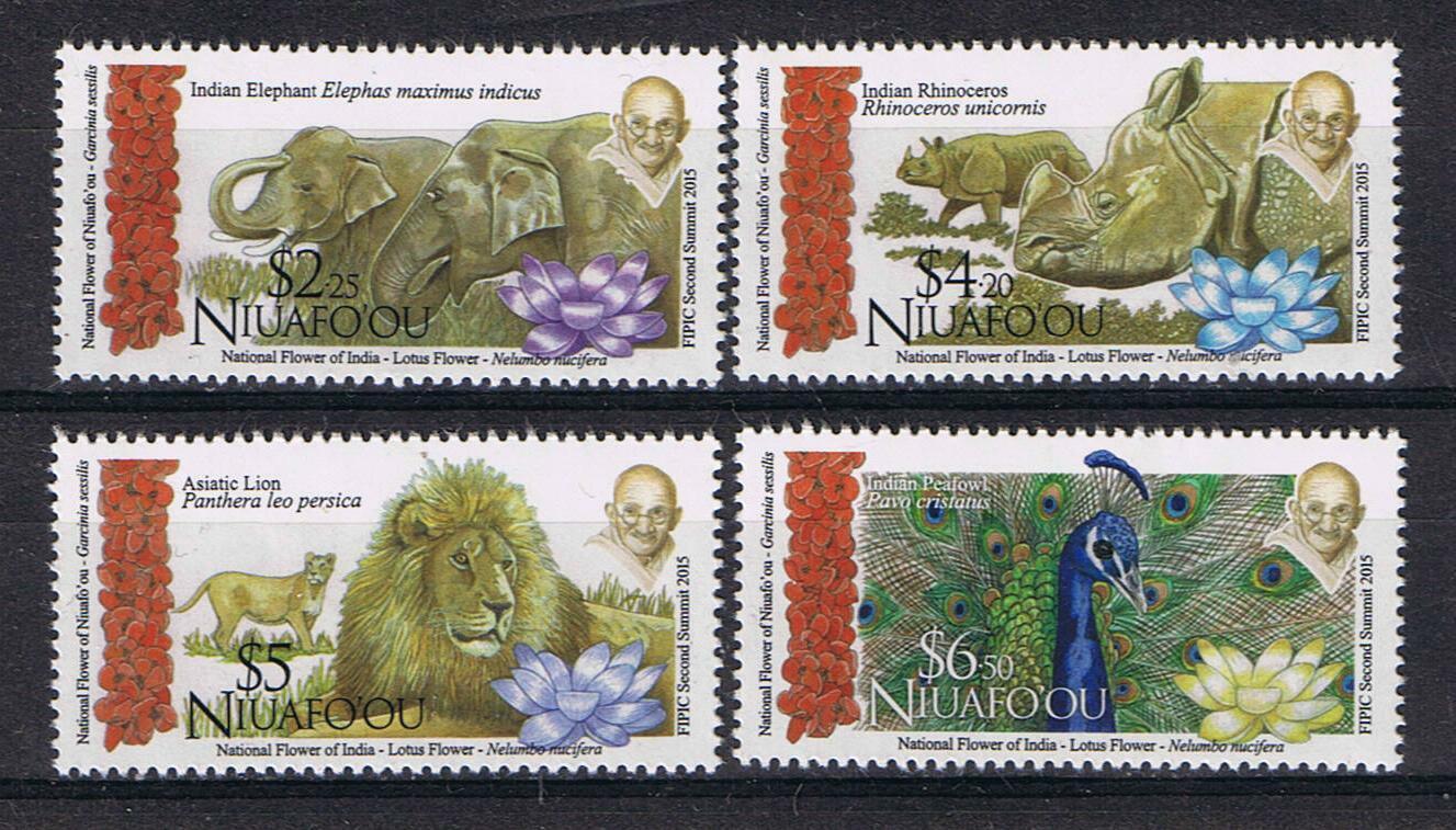 Niuafo'ou 2016 Mi.603-6 23€ Pávi, lvi, sloni, fauna, Gándhí, Indie