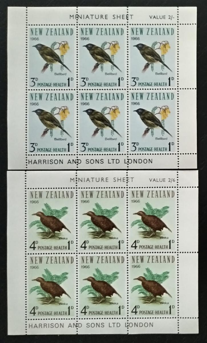 Nový Zéland 1966 Health Stamps, Ptáci a fauna ostrova v kompl.aršících