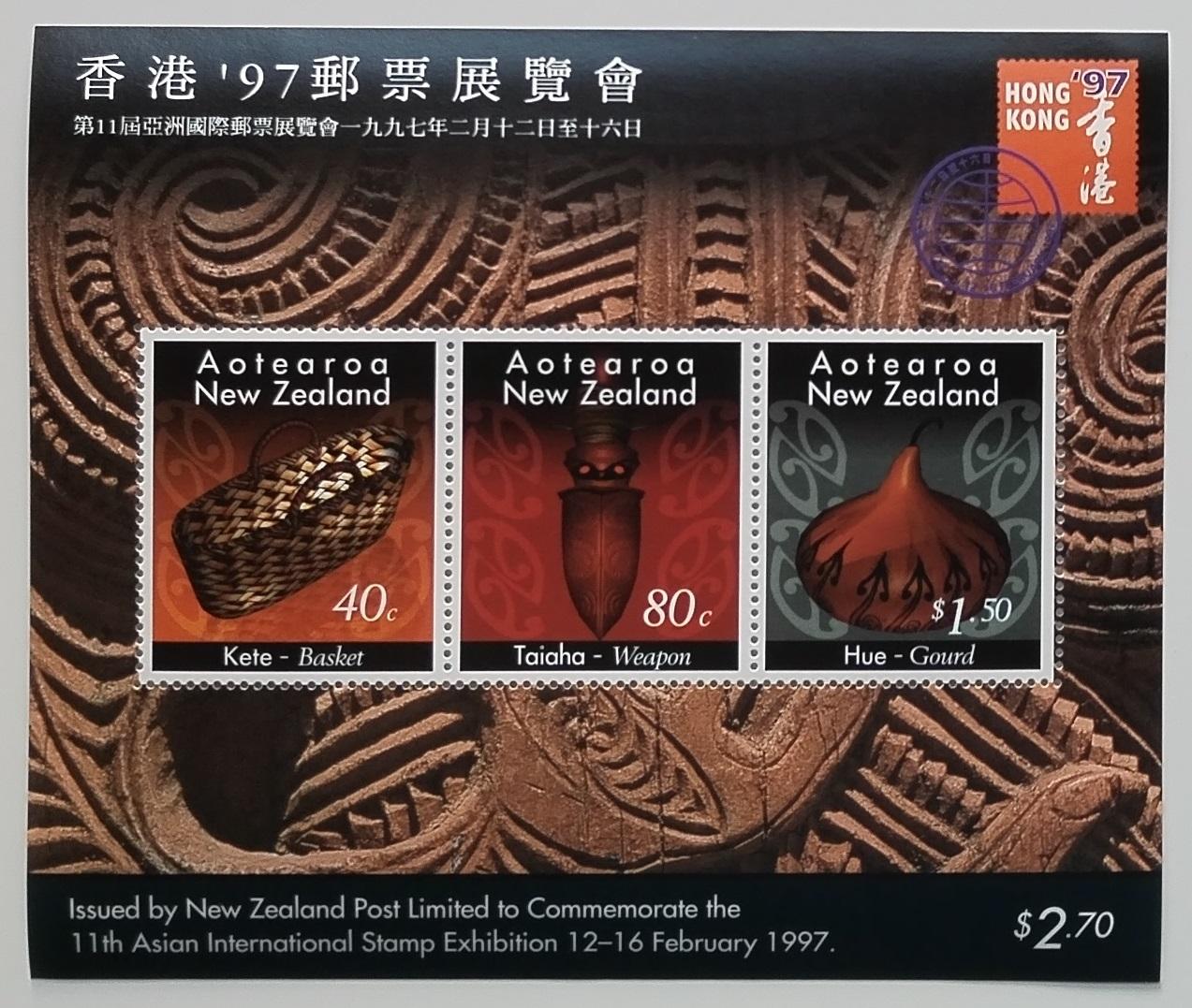 Nový Zéland 1997 Bl.63 7€ Výstava HONGKONG, Maorské umění