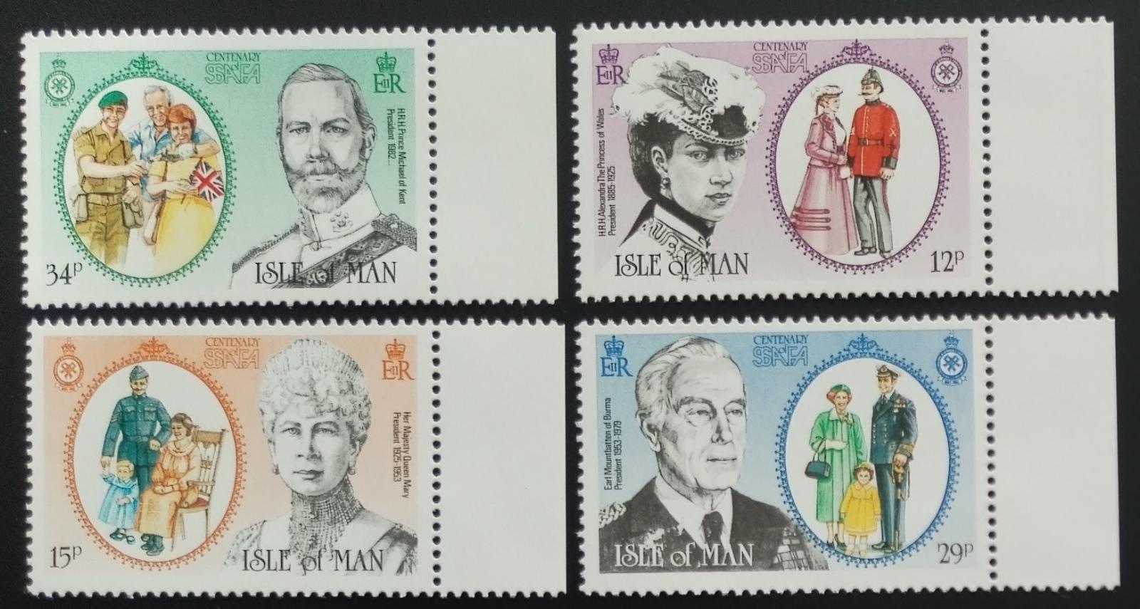 Ostrov Man 1985 4€ Výročí vojenské charity, Královská rodina (popis)
