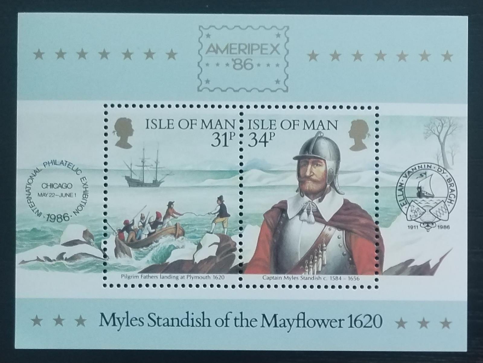 Ostrov Man 1986 Výstava AMERIPEX a lodě Mayflower, Kolonizace