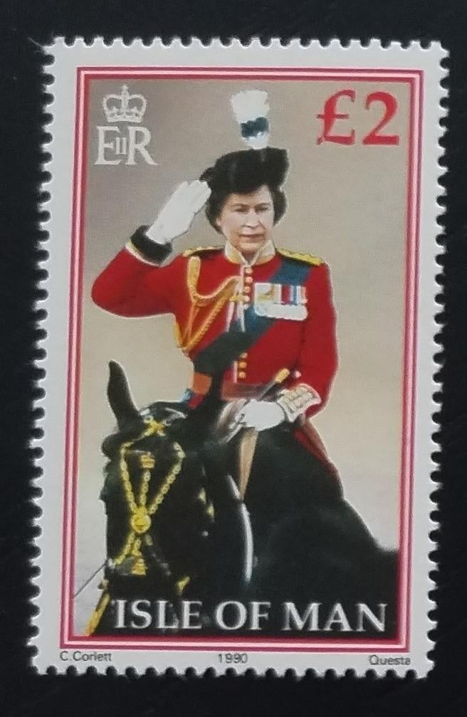 Ostrov Man 1990 8€ Královna Alžběta II. a koně