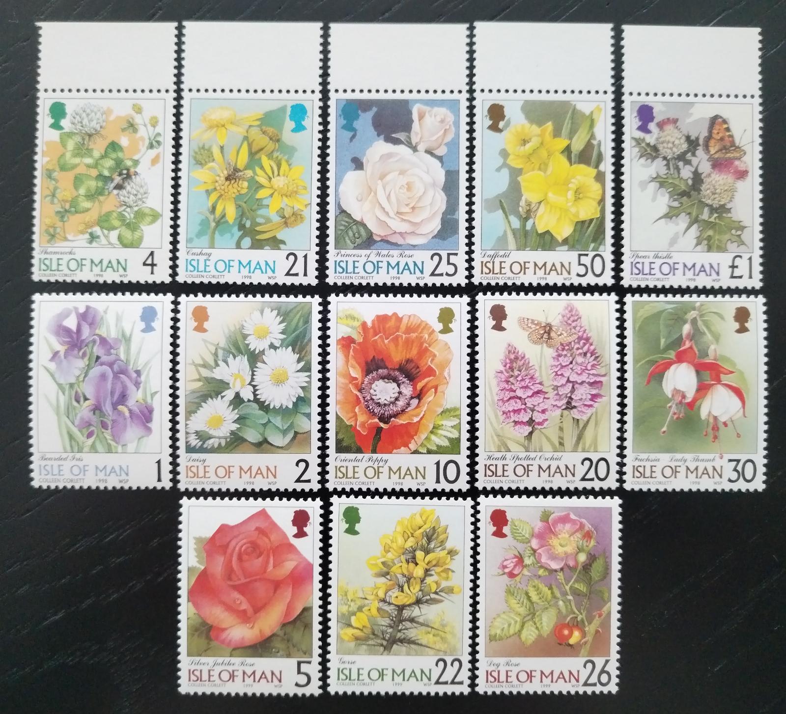 Ostrov Man 1998-9 Definitiva - Květiny a flora ostrova s dotisky