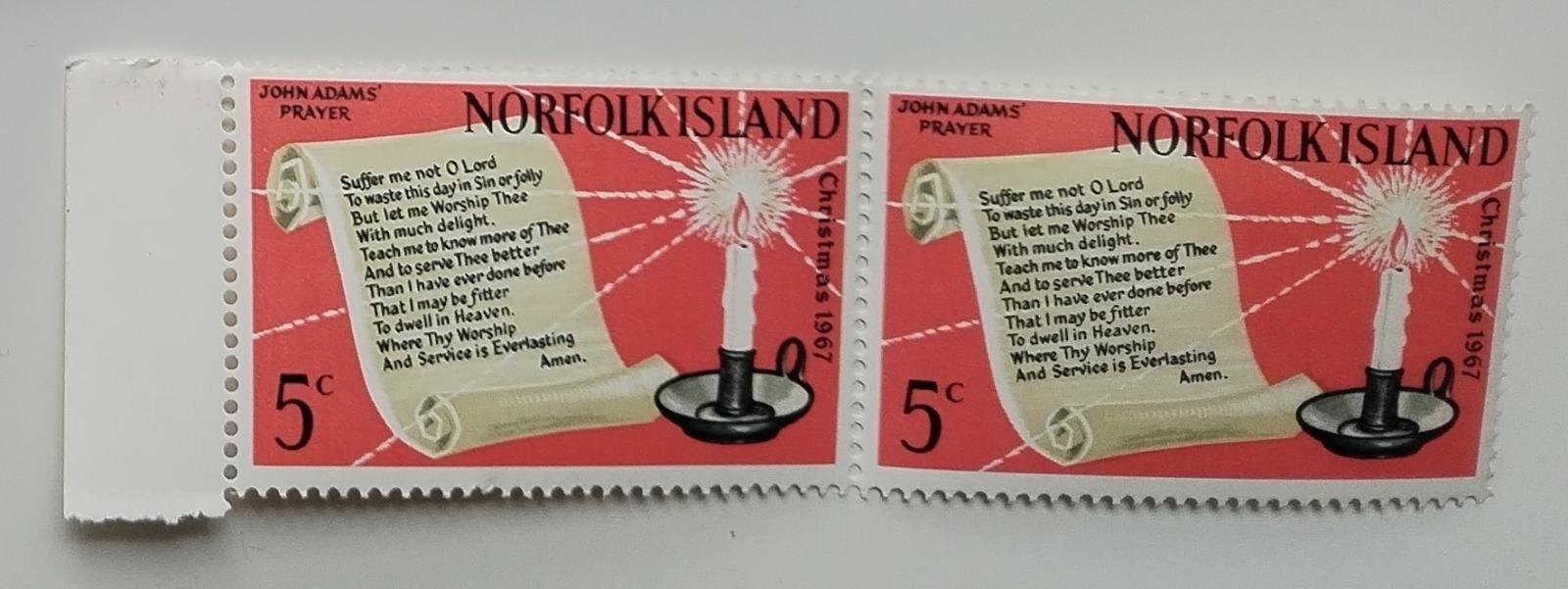 Ostrov Norfolk 1967 +0,8€ Vánoce a Nový rok, Modlitba J. Adamse PÁR