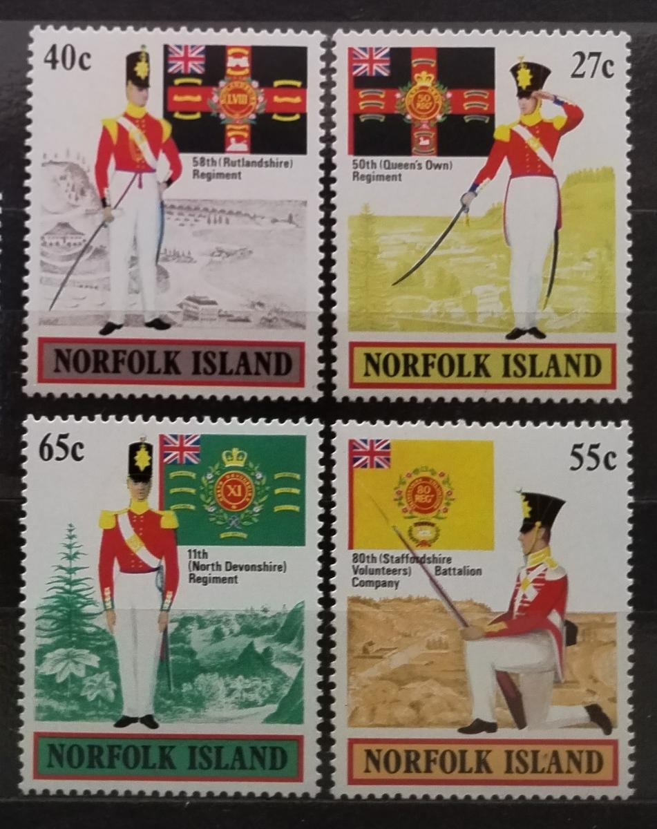 Ostrov Norfolk 1982 Vojáci a uniformy britského regimentu