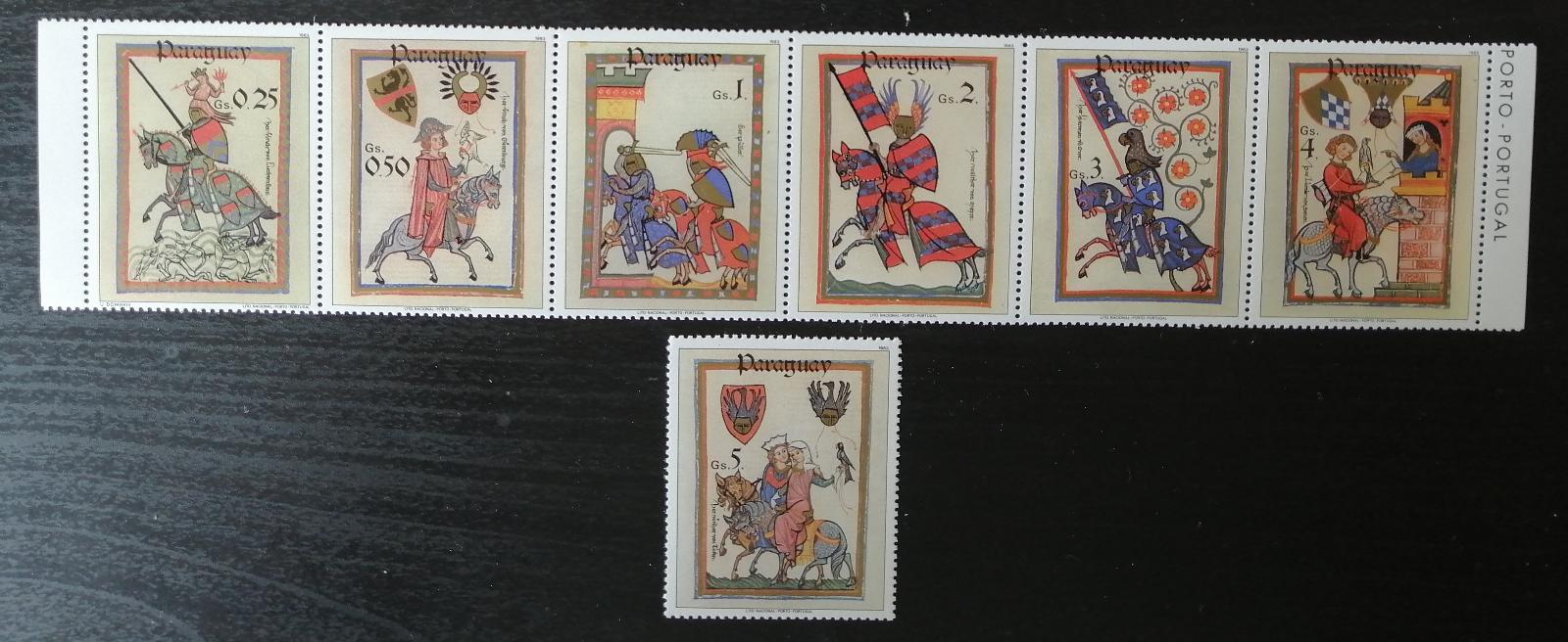 Paraguay 1984 Mi.3738-4 8€ Středověké ilustrace,koně a umění, v pásce