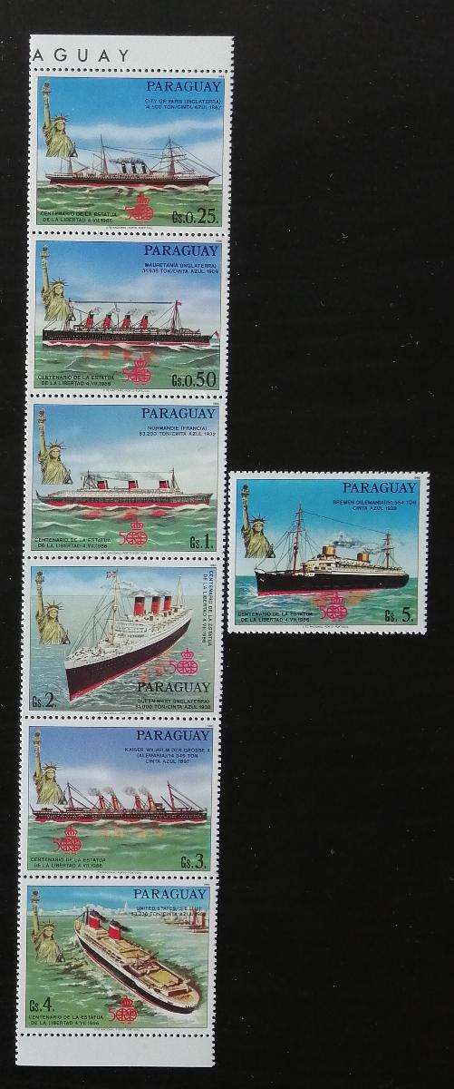 Paraguay 1986 Mi.4003-9 5€ Století Sochy svobody, lodě v pásce