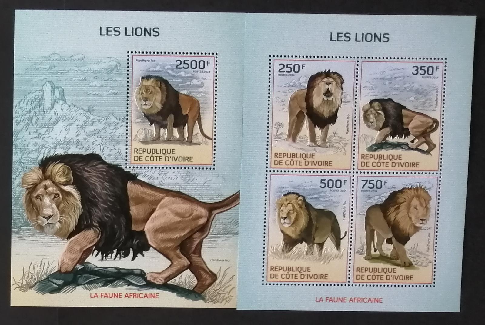 Pobřeží Slonoviny 2014 - Vytlačené známky, Lvi a velké africké kočky