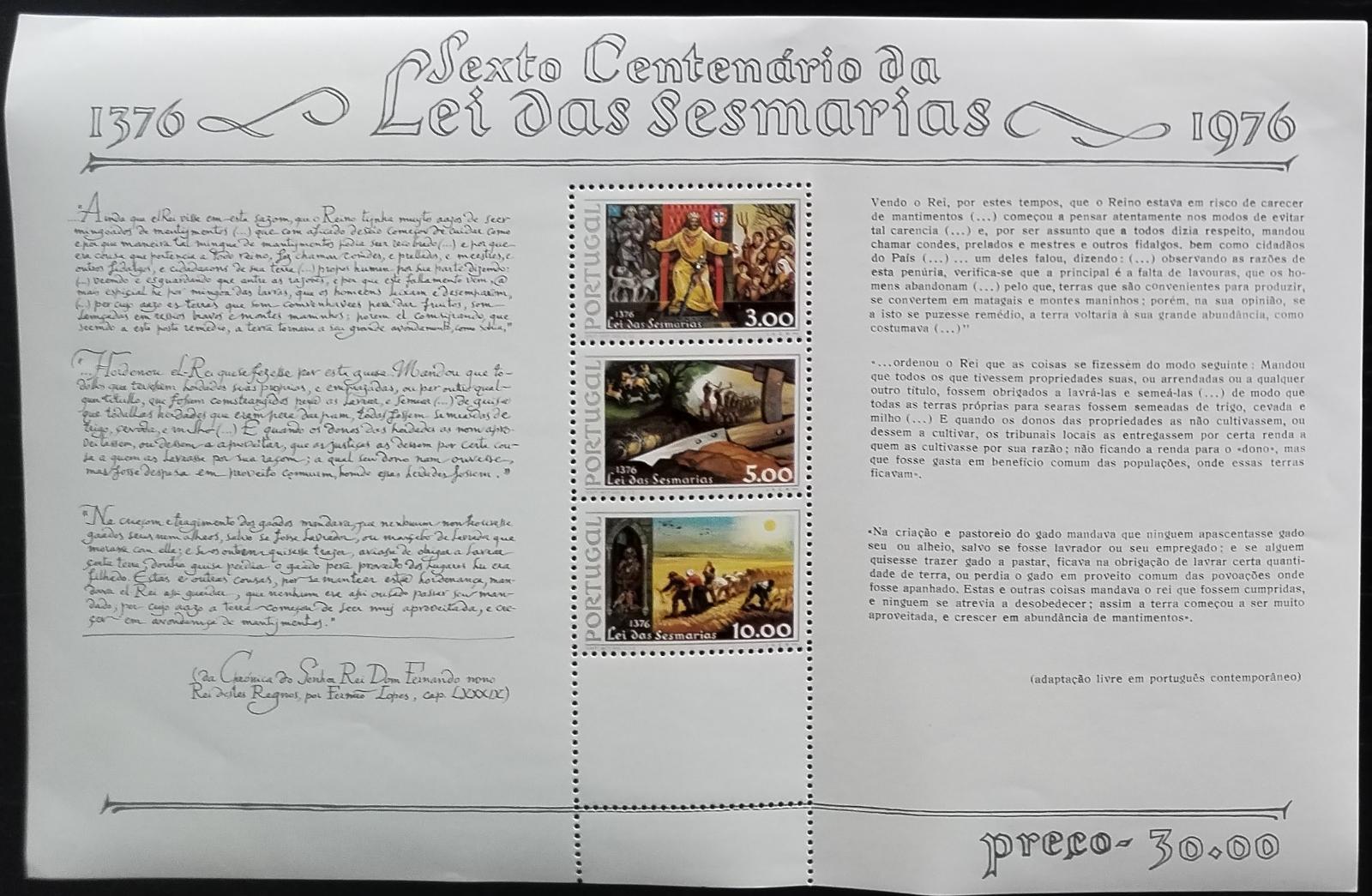 Portugalsko 1976 Výročí sesmariaského práva, VELKÝ FORMÁT