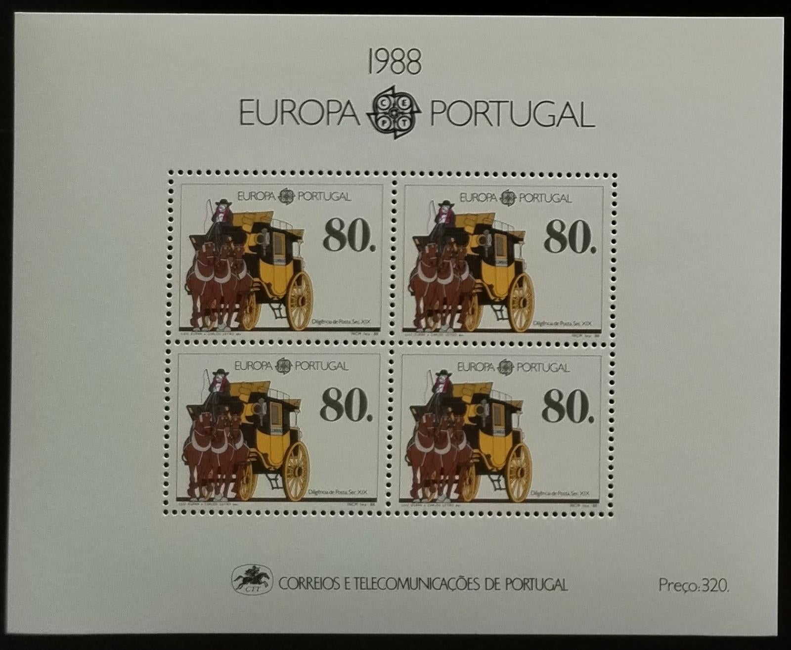 Portugalsko 1988 EUROPA vydání - telekomunikace a transport, Koně