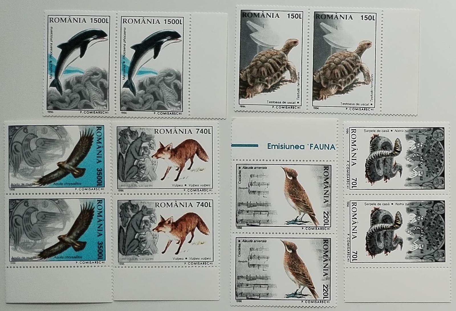 Rumunsko 1996 11€ Fauna země, Želvy, Hadi, Lišky, Delfíni PÁRY